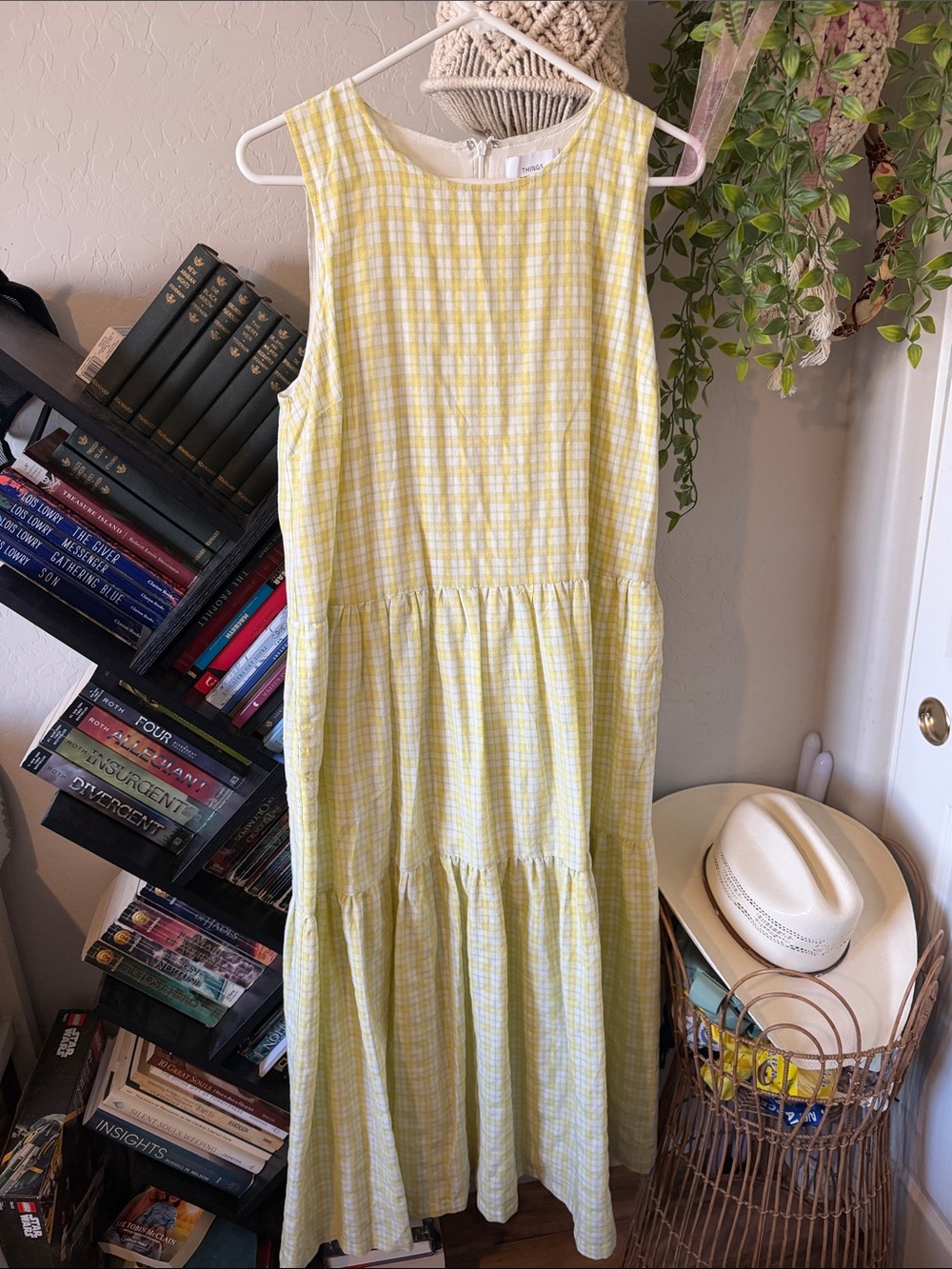 Sleeveless Yellow Gingham Tiered Maxi Dress